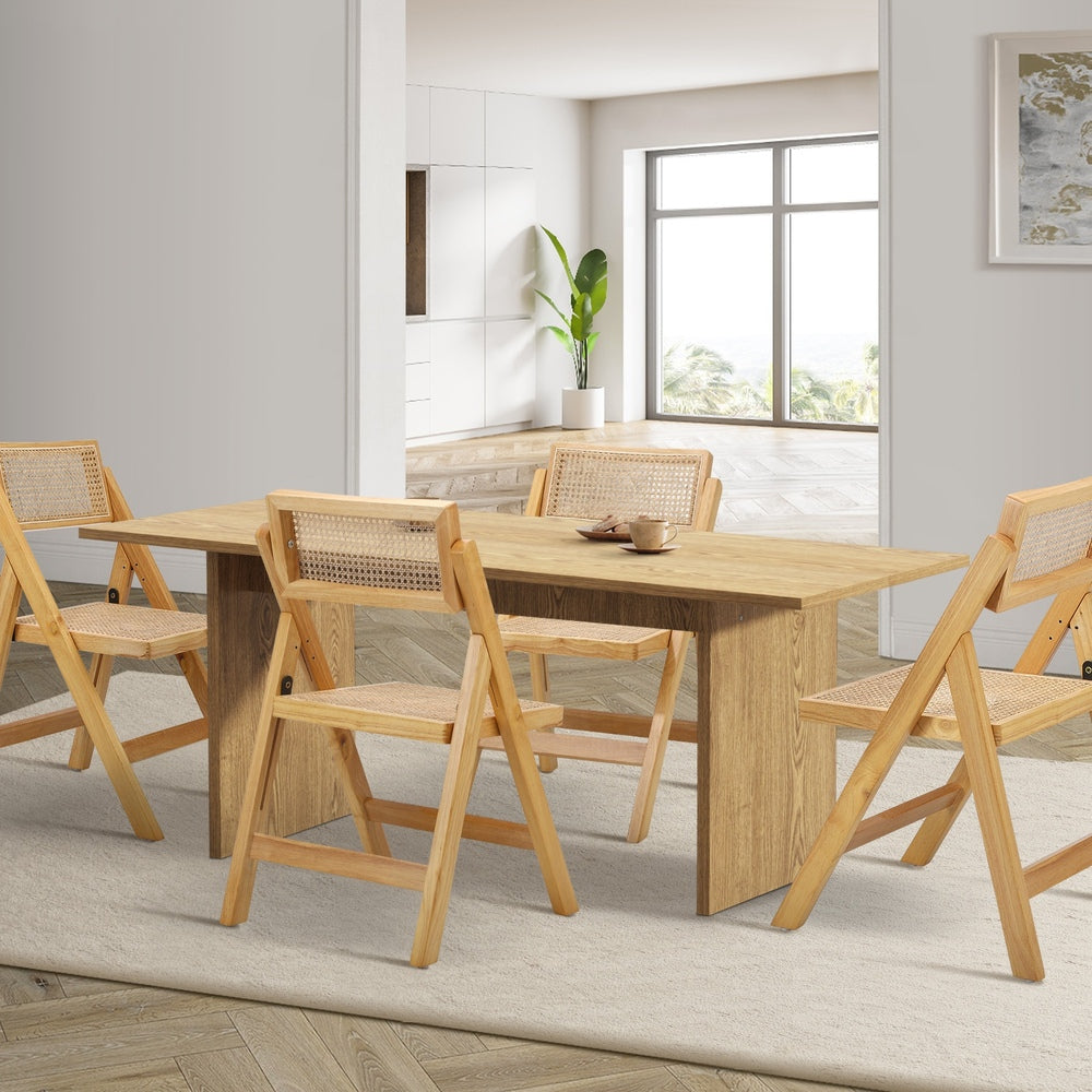 Oikiture 180cm Rectangular Dining Table with 4PCS Dining Chairs Foldable Natural