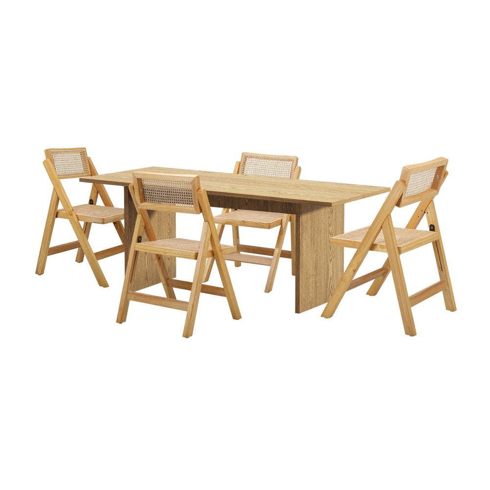 Oikiture 180cm Rectangular Dining Table with 4PCS Dining Chairs Foldable Natural