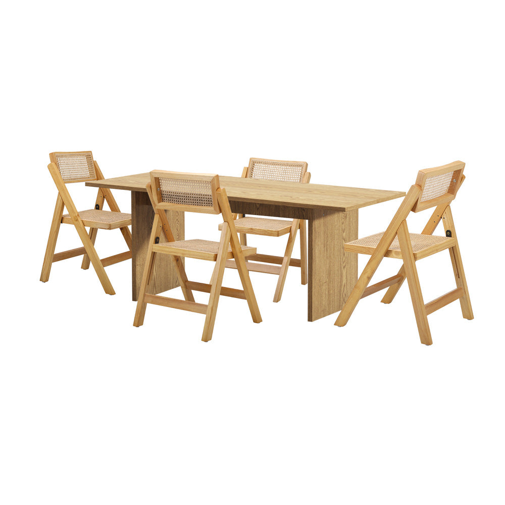 Oikiture 180cm Rectangular Dining Table with 4PCS Dining Chairs Foldable Natural