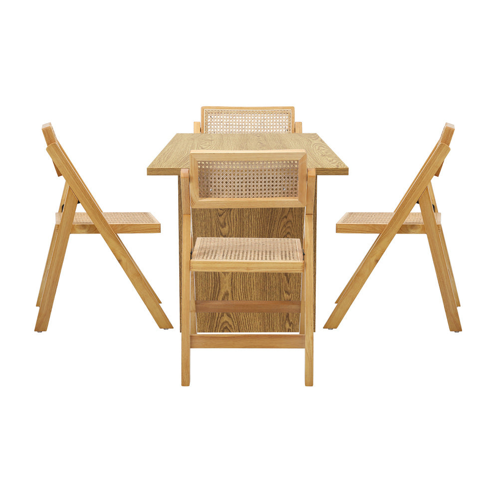 Oikiture 180cm Rectangular Dining Table with 4PCS Dining Chairs Foldable Natural