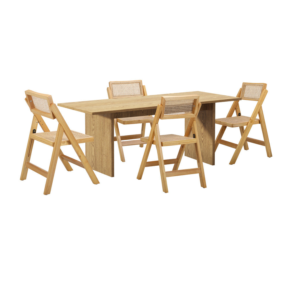 Oikiture 180cm Rectangular Dining Table with 4PCS Dining Chairs Foldable Natural
