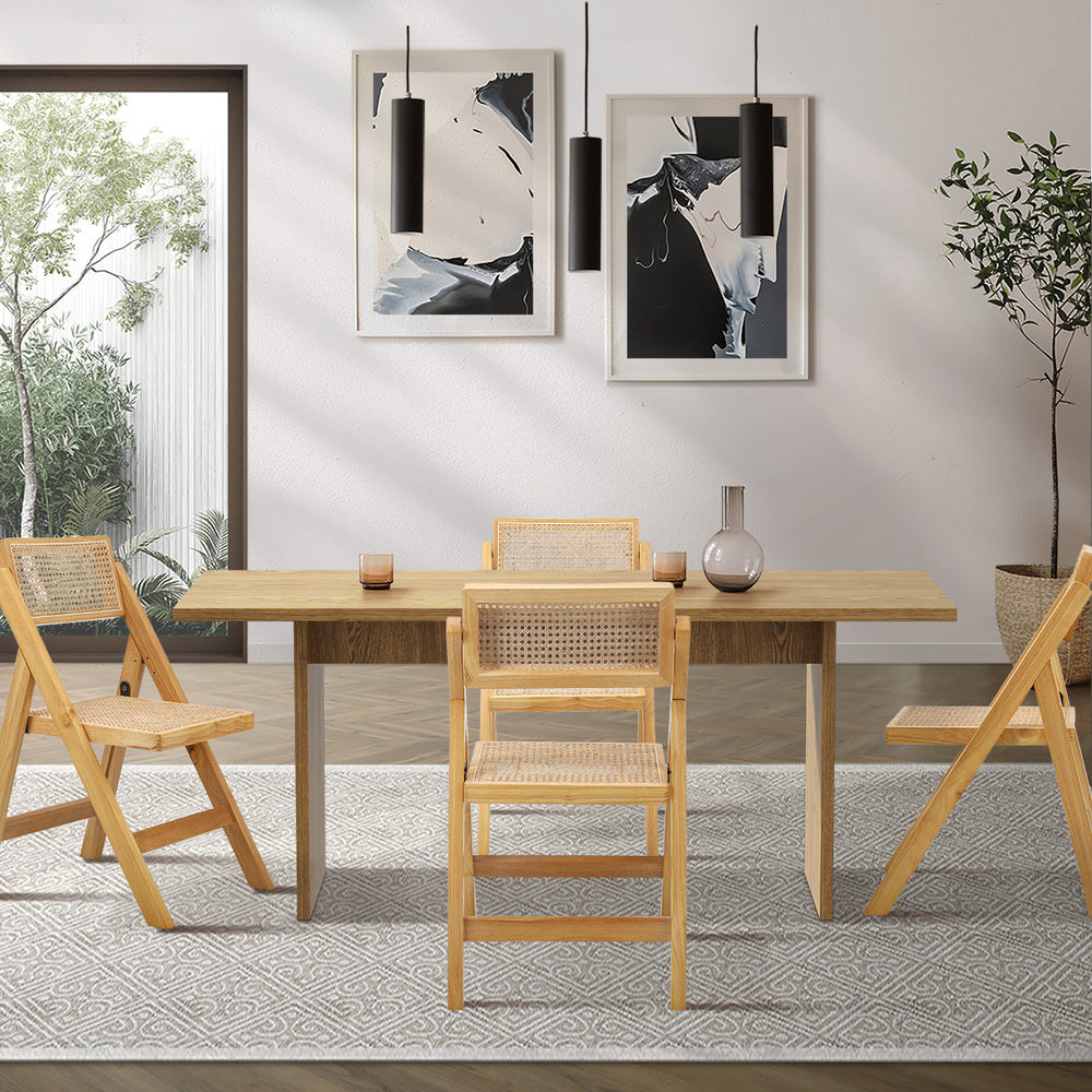 Oikiture 180cm Rectangular Dining Table with 4PCS Dining Chairs Foldable Natural