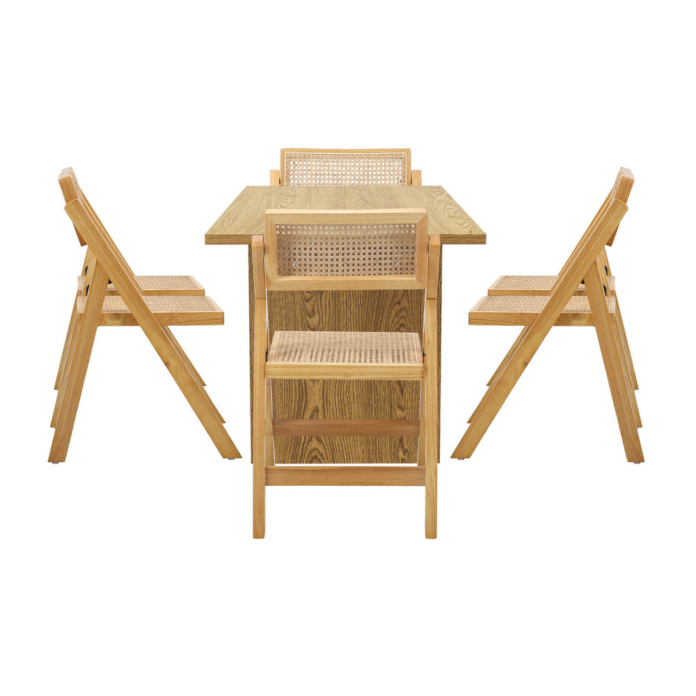 Oikiture 180cm Rectangular Dining Table with 6PCS Dining Chairs Foldable Natural