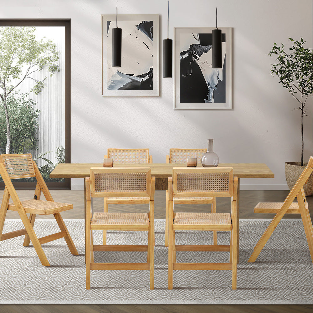 Oikiture 180cm Rectangular Dining Table with 6PCS Dining Chairs Foldable Natural