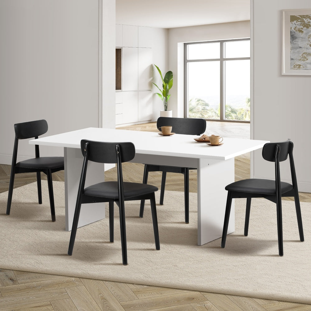 Oikiture 4-Seater Dining Table and Chairs Set Wooden Black