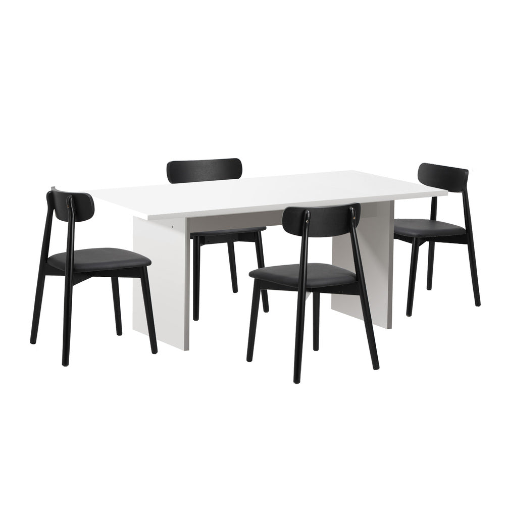 Oikiture 4-Seater Dining Table and Chairs Set Wooden Black