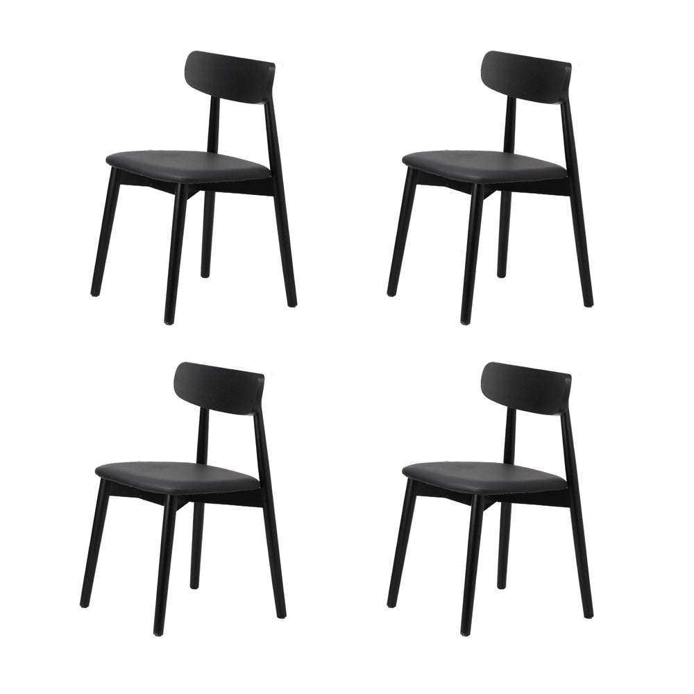 Oikiture 4-Seater Dining Table and Chairs Set Wooden Black