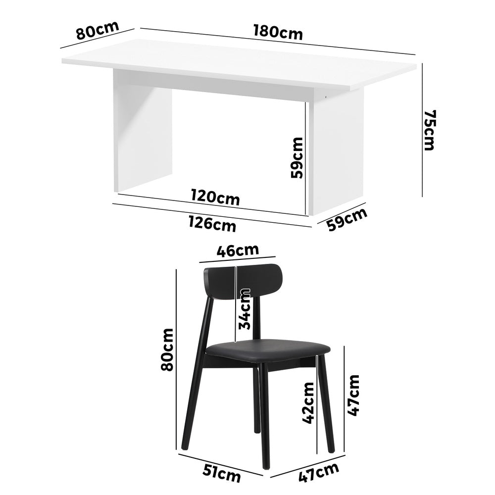 Oikiture 4-Seater Dining Table and Chairs Set Wooden Black