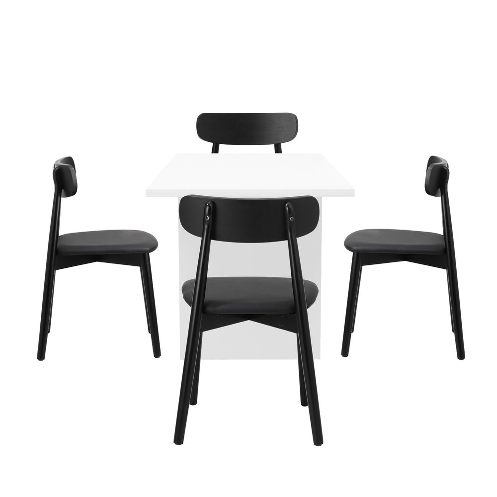 Oikiture 4-Seater Dining Table and Chairs Set Wooden Black