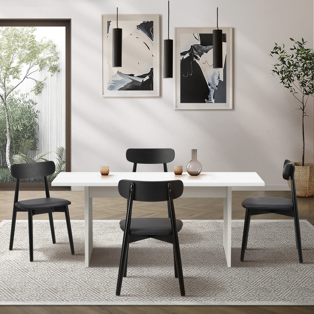 Oikiture 4-Seater Dining Table and Chairs Set Wooden Black