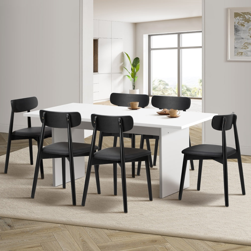 Oikiture 6-Seater Dining Table and Chairs Set Wooden Black