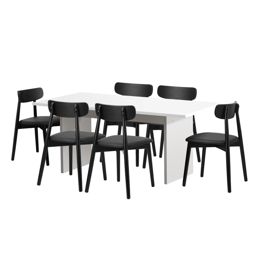 Oikiture 6-Seater Dining Table and Chairs Set Wooden Black