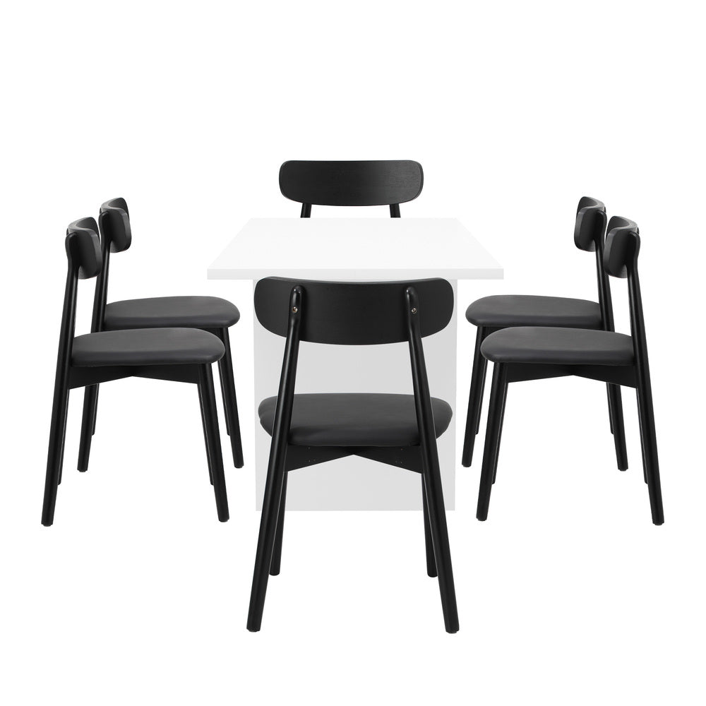 Oikiture 6-Seater Dining Table and Chairs Set Wooden Black