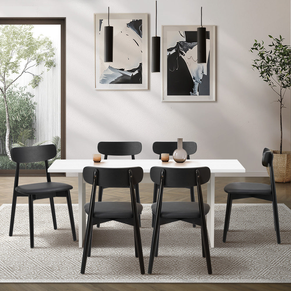 Oikiture 6-Seater Dining Table and Chairs Set Wooden Black