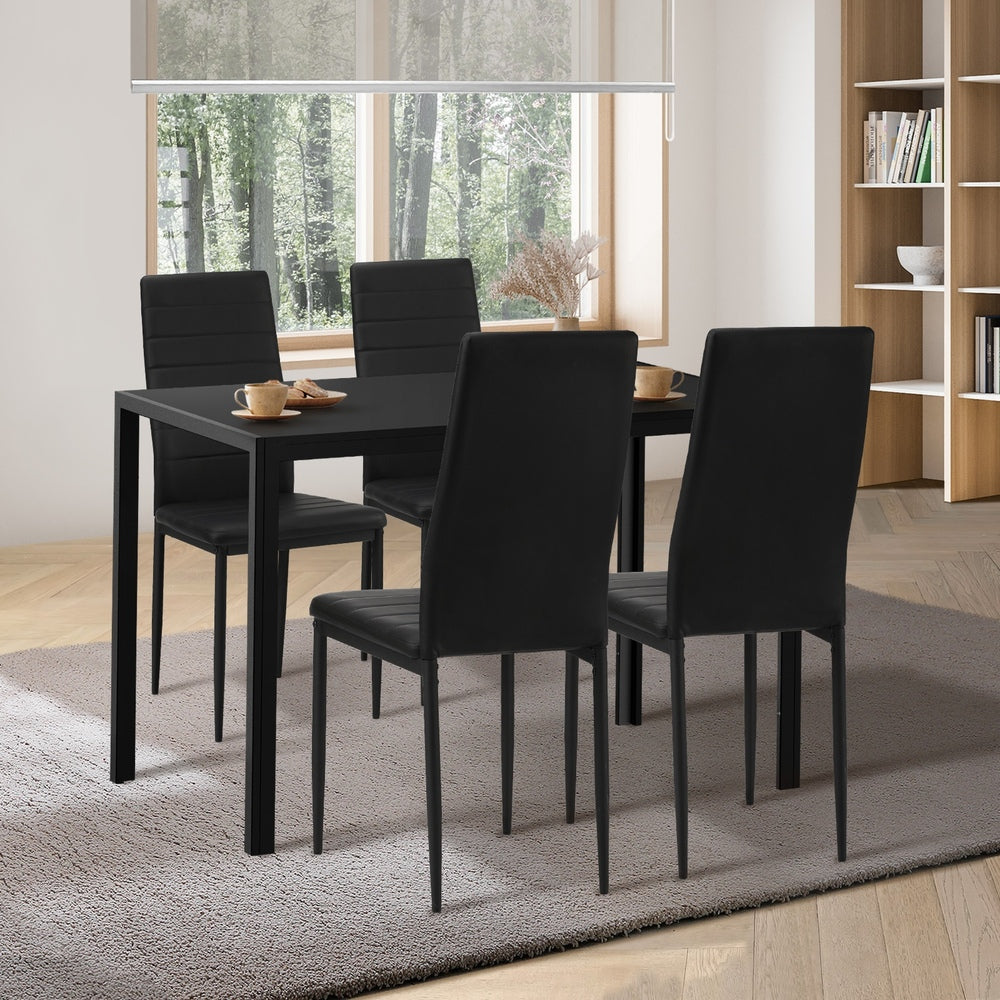 Oikiture 120cm Rectangle Dining Table with 4PCS Dining Chairs Wooden Black