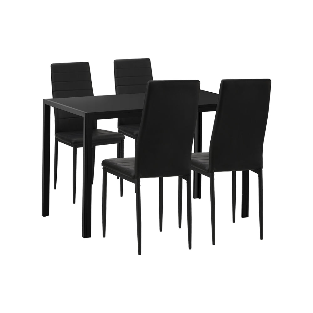 Oikiture 120cm Rectangle Dining Table with 4PCS Dining Chairs Wooden Black