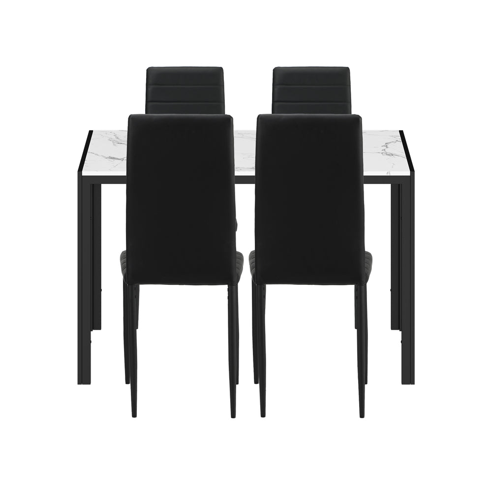 Oikiture 120cm Rectangle Dining Table with 4PCS Dining Chairs Marble White&Black