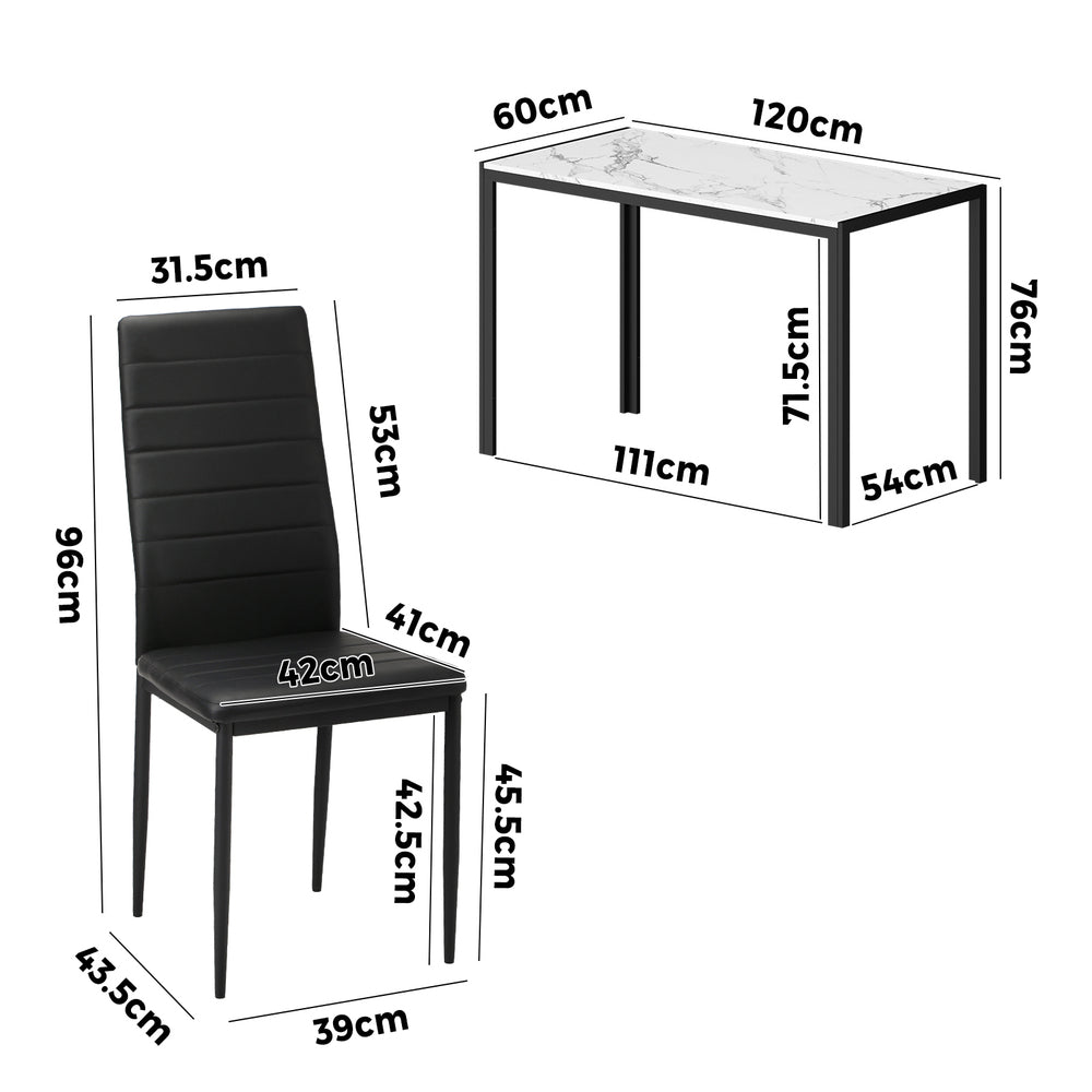 Oikiture 120cm Rectangle Dining Table with 4PCS Dining Chairs Marble White&Black