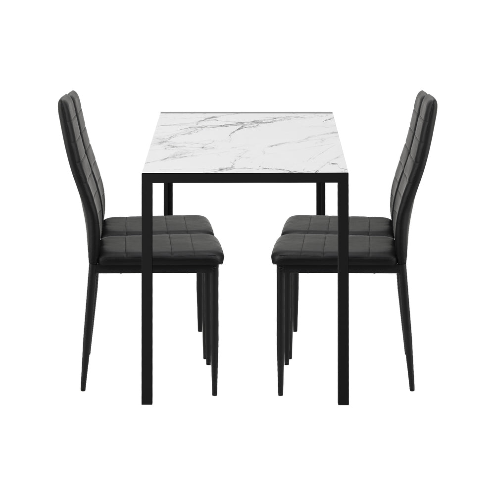 Oikiture 120cm Rectangle Dining Table with 4PCS Dining Chairs Marble White&Black