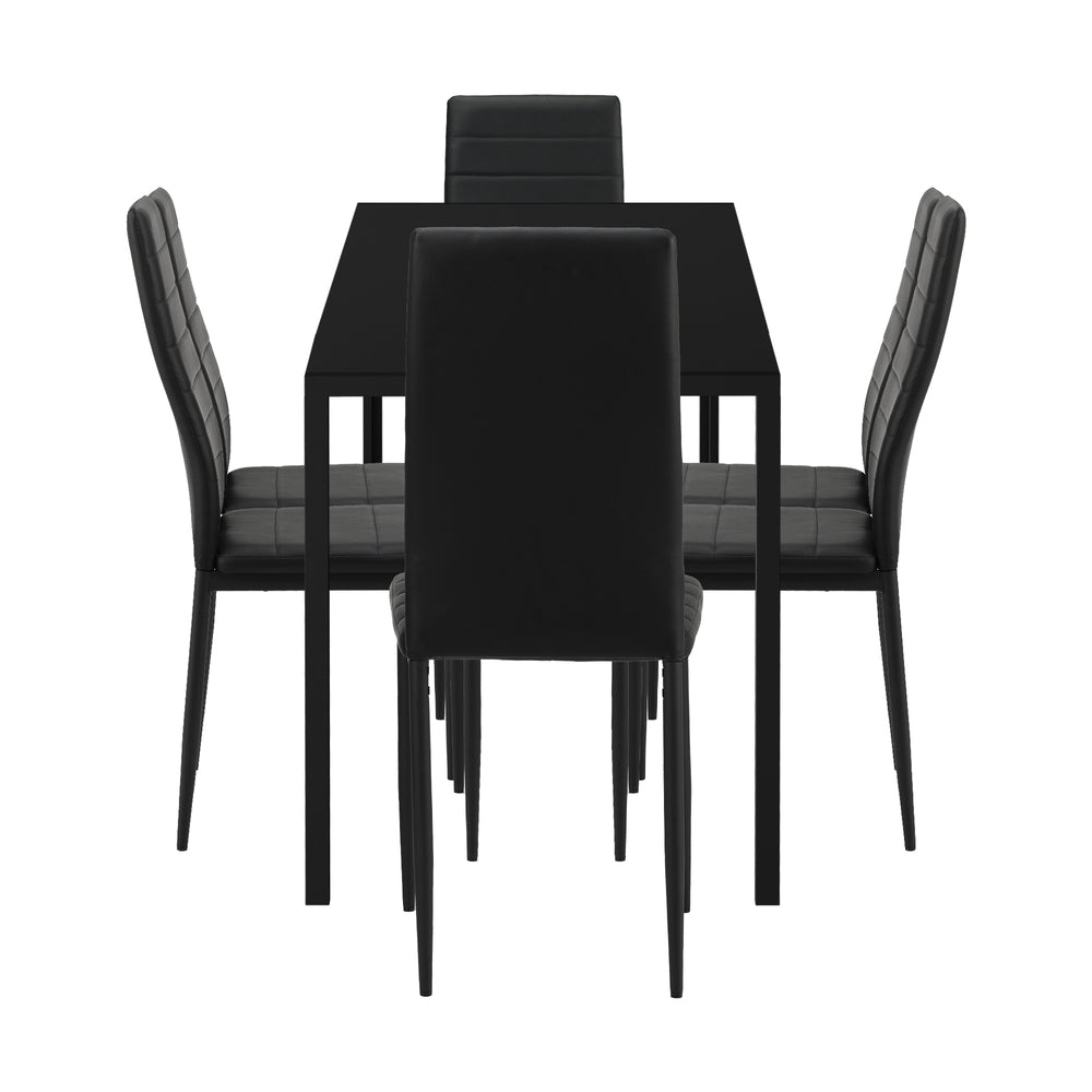Oikiture 140cm Rectangle Dining Table with 6PCS Dining Chairs Wooden Black