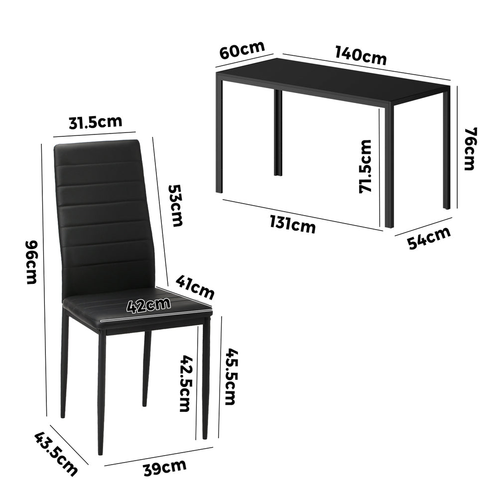 Oikiture 140cm Rectangle Dining Table with 6PCS Dining Chairs Wooden Black