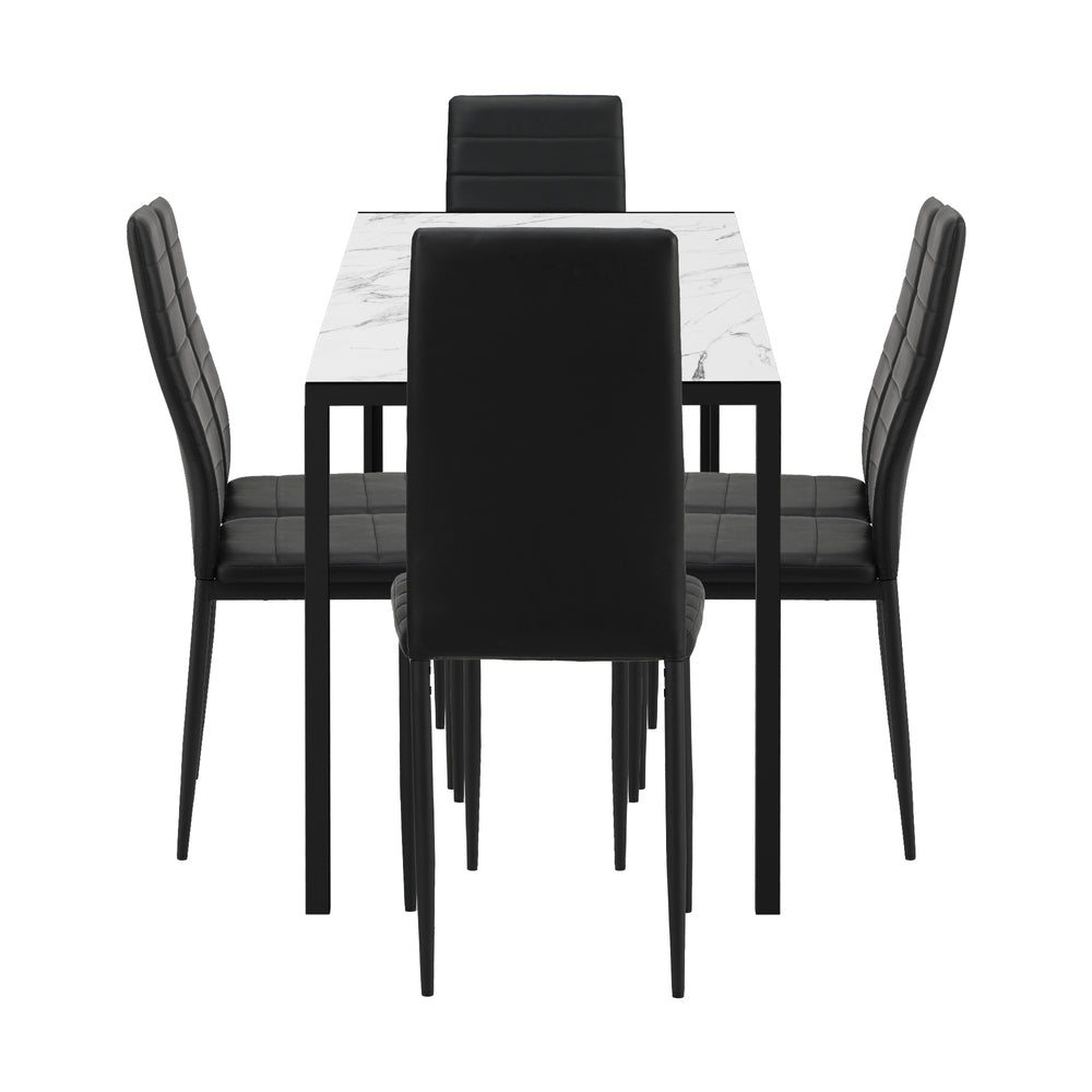 Oikiture 140cm Rectangle Dining Table with 6PCS Dining Chairs Marble White&Black