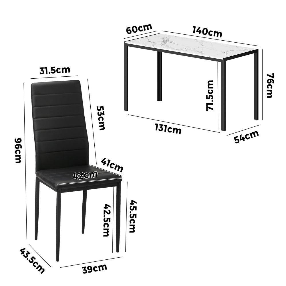 Oikiture 140cm Rectangle Dining Table with 6PCS Dining Chairs Marble White&Black