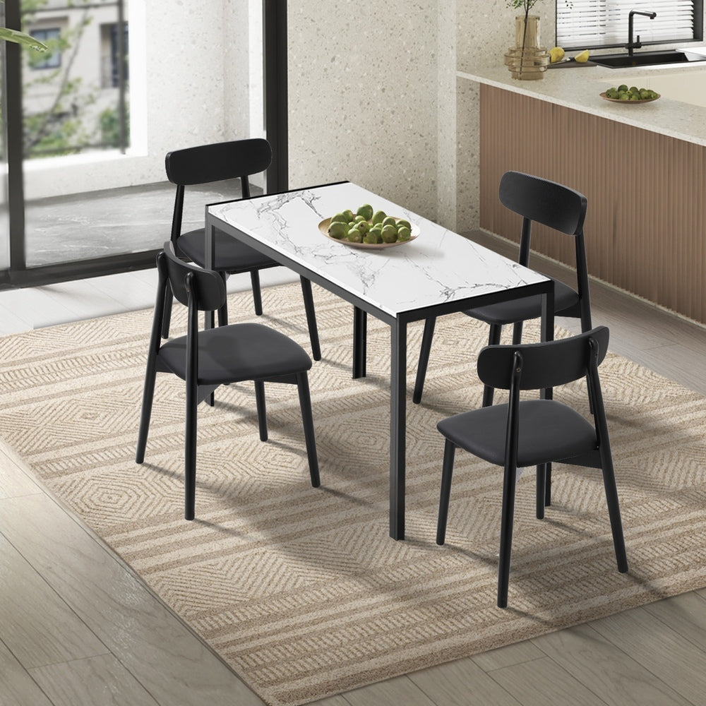 Oikiture 1.2m Dining Table with 4PCS Wooden Chairs Set PU Leather White & Black