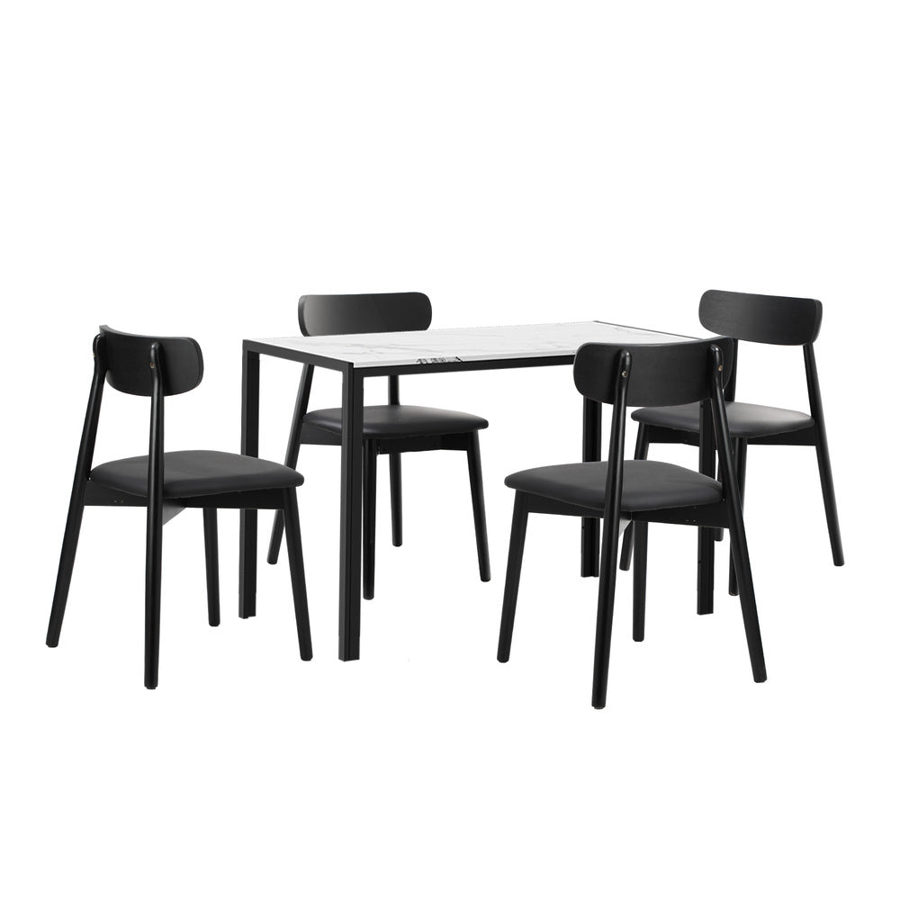 Oikiture 1.2m Dining Table with 4PCS Wooden Chairs Set PU Leather White & Black