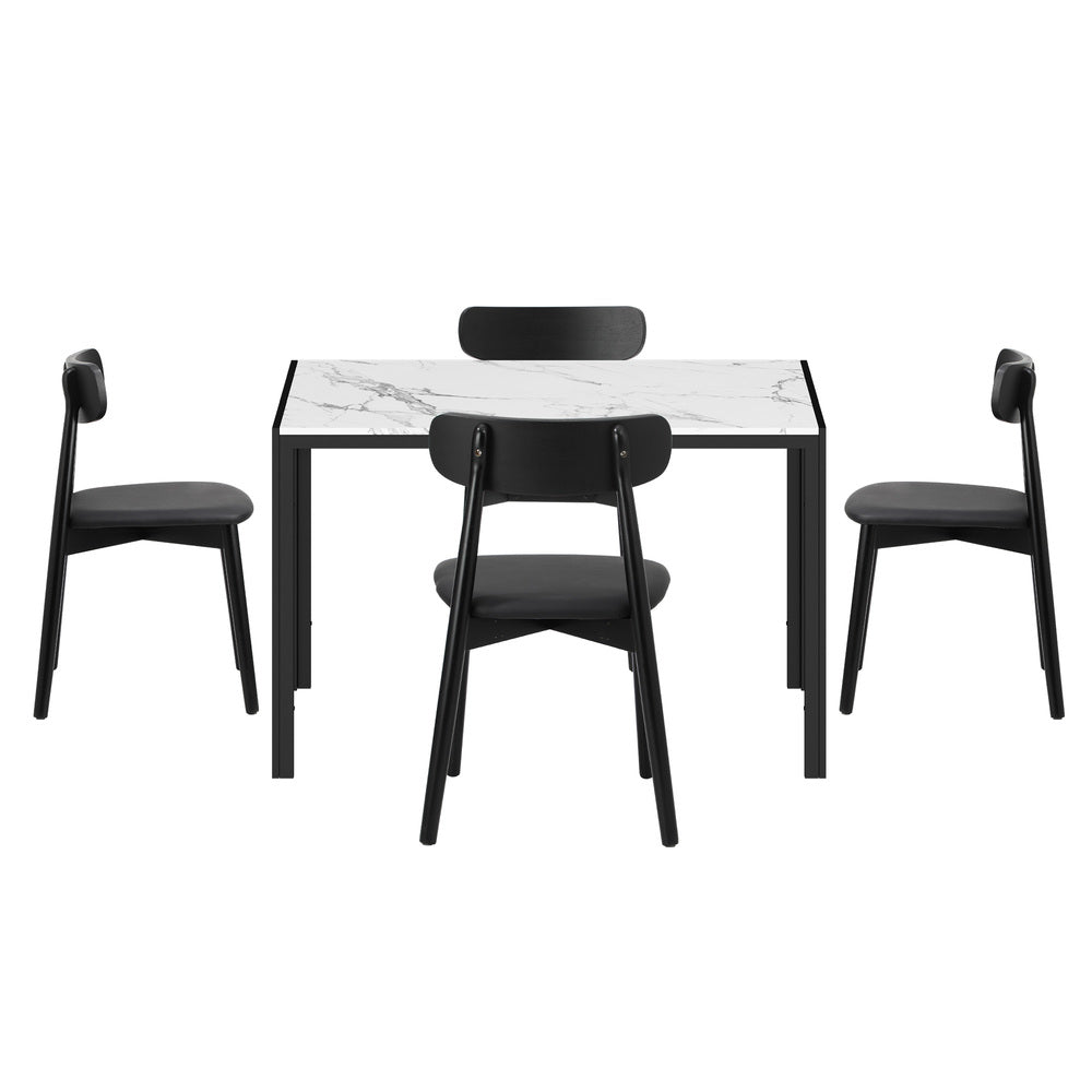 Oikiture 1.2m Dining Table with 4PCS Wooden Chairs Set PU Leather White & Black