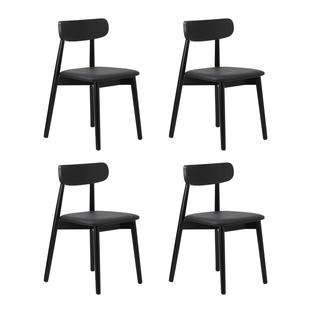Oikiture 1.2m Dining Table with 4PCS Wooden Chairs Set PU Leather White & Black