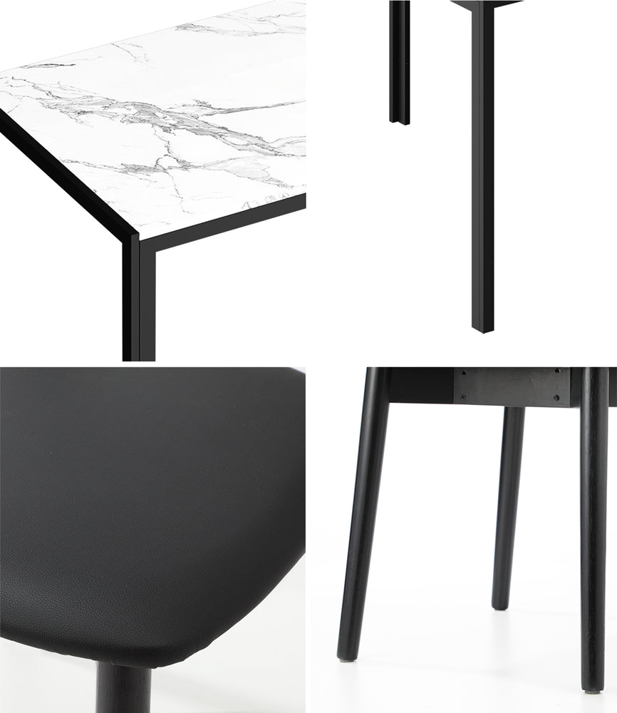 Oikiture 1.2m Dining Table with 4PCS Wooden Chairs Set PU Leather White & Black