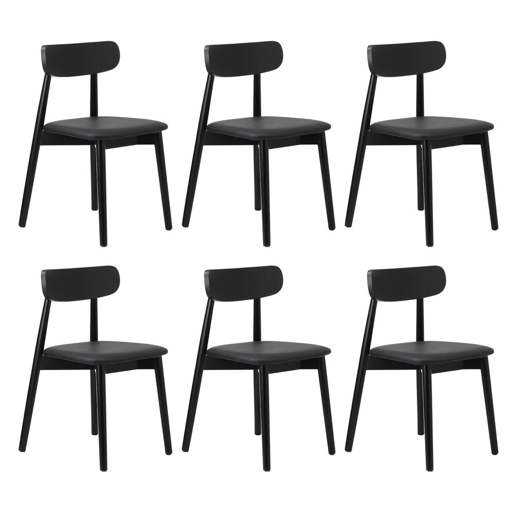 Oikiture 1.4m Dining Table with 6PCS Wooden Chairs Set PU Leather Black