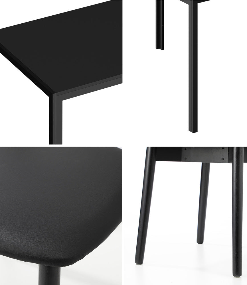 Oikiture 1.4m Dining Table with 6PCS Wooden Chairs Set PU Leather Black