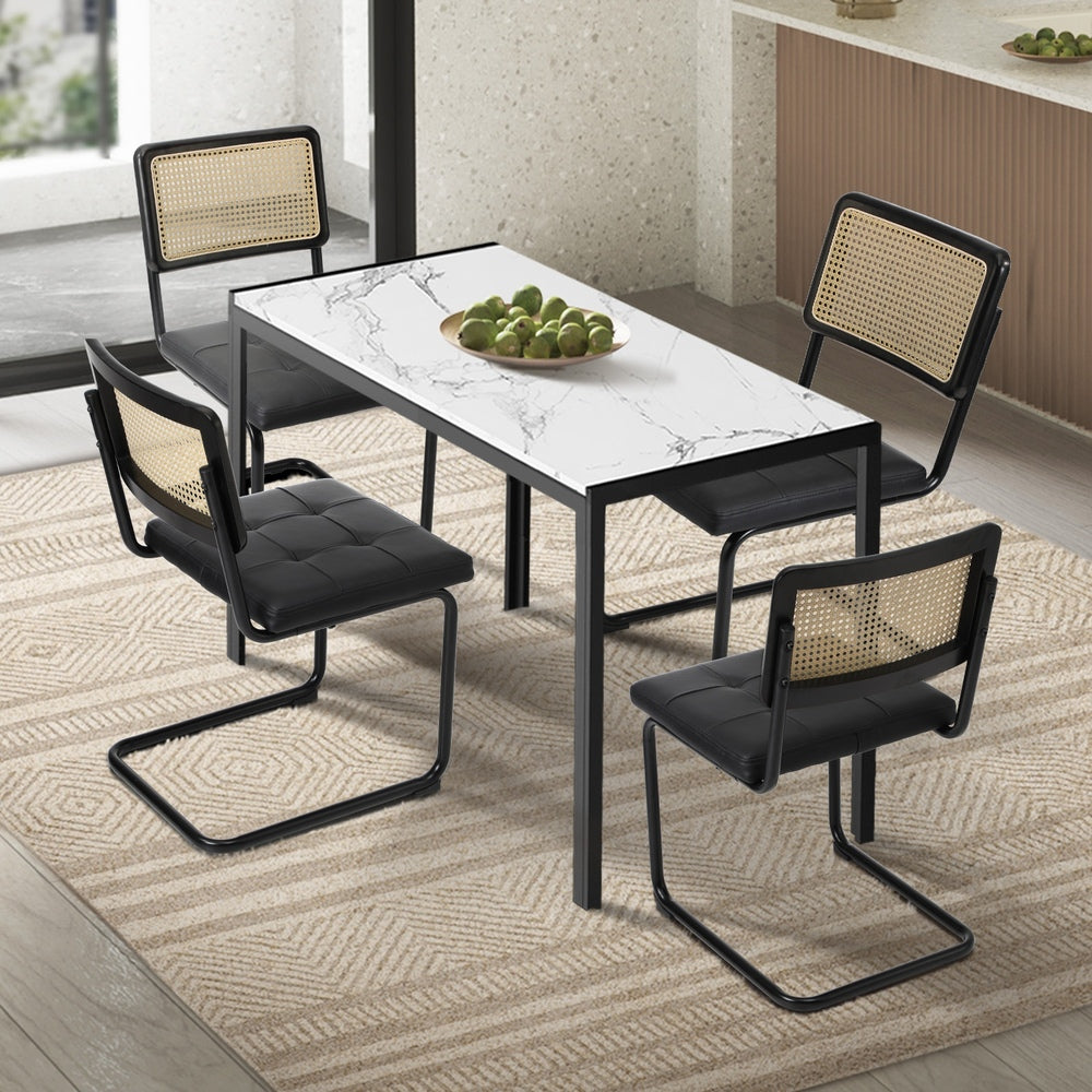 Oikiture 120cm Rectangle Dining Table with 4PCS Dining Chairs Leather Black