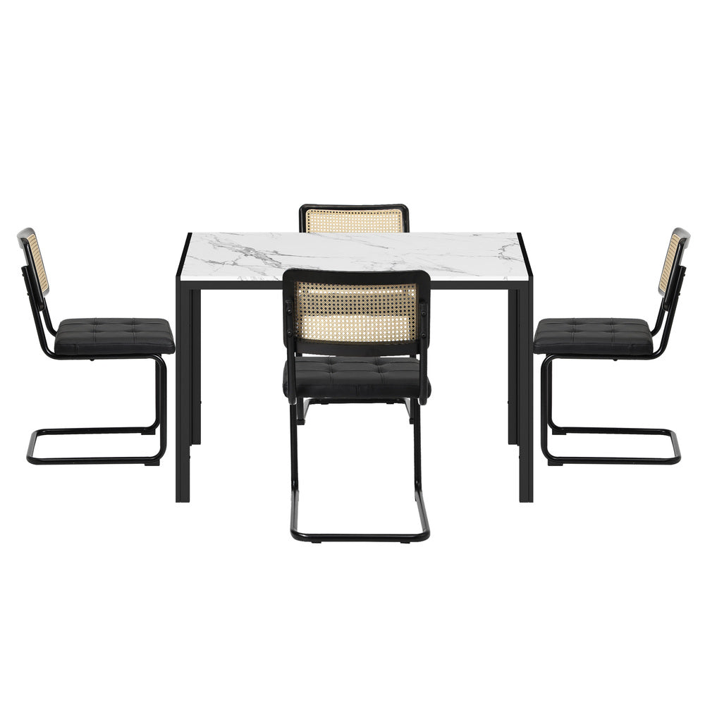 Oikiture 120cm Rectangle Dining Table with 4PCS Dining Chairs Leather Black