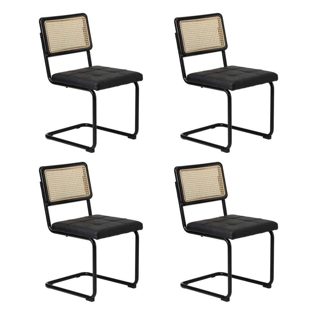 Oikiture 140cm Rectangle Dining Table with 6PCS Dining Chairs Leather Black