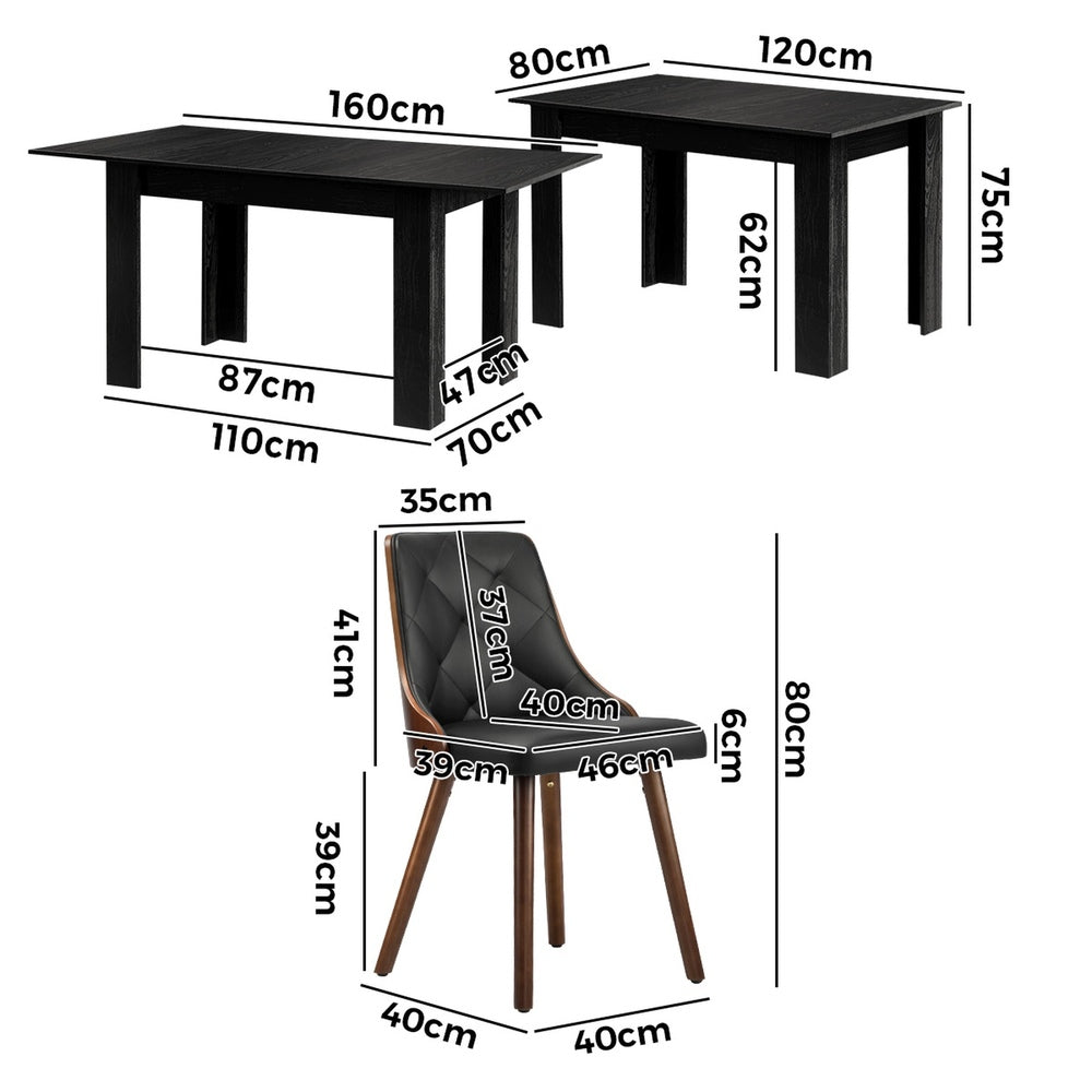 Oikiture 160cm Extendable Dining Table with 4PCS Chairs PU Leather