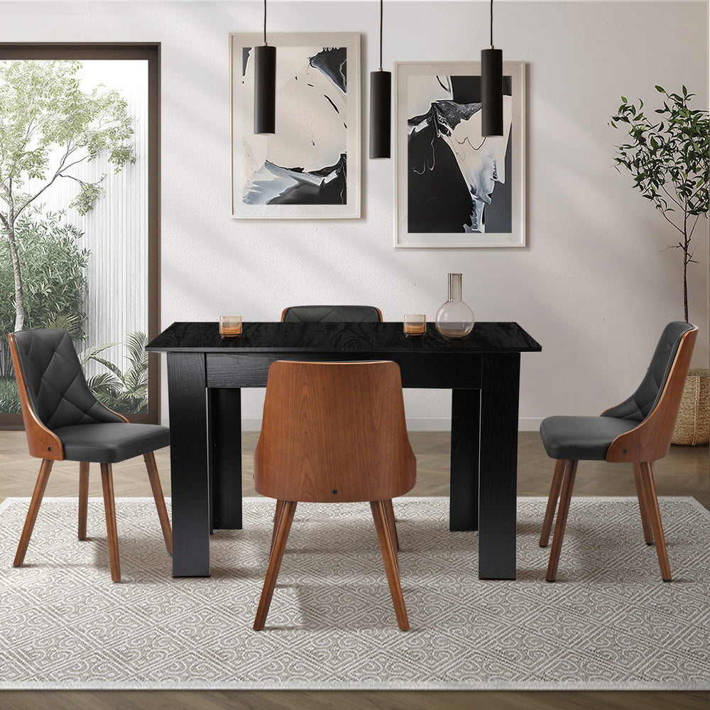 Oikiture 160cm Extendable Dining Table with 4PCS Chairs PU Leather