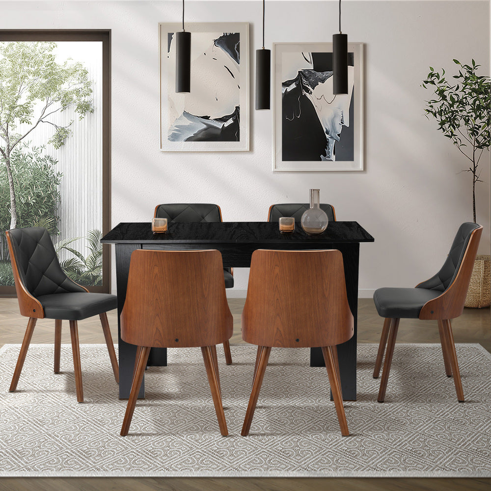 Oikiture 160cm Extendable Dining Table with 6PCS Chairs PU Leather