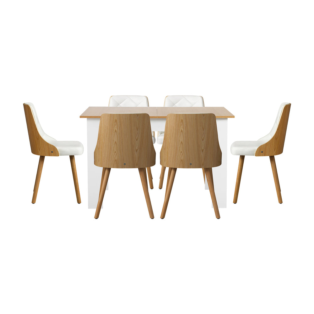 Oikiture Extendable Dining Table & 6pcs Chair with Leather Seat