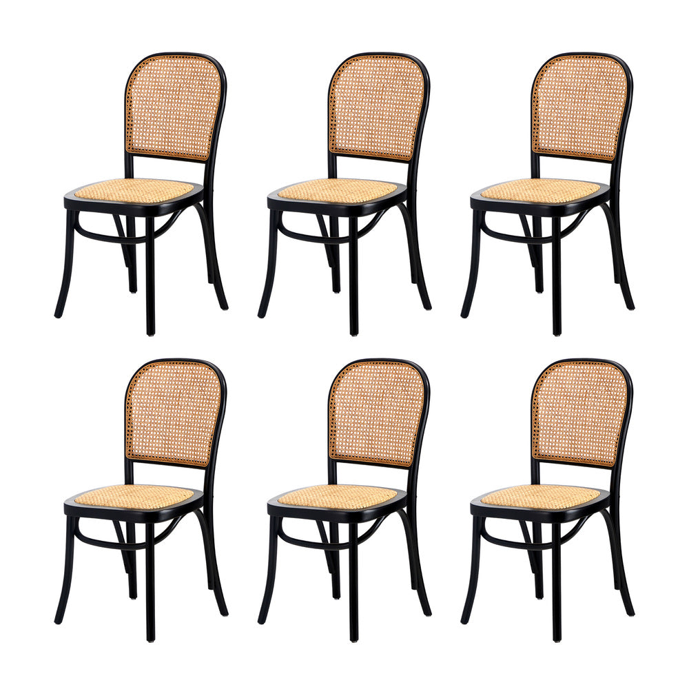 Oikiture 160cm Extendable Dining Table with 6PCS Dining Chairs Rattan Black