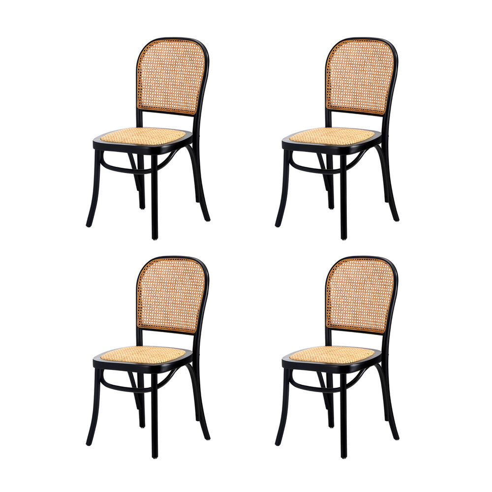 Oikiture 160cm Extendable Dining Table with 4PCS Chairs Rattan White