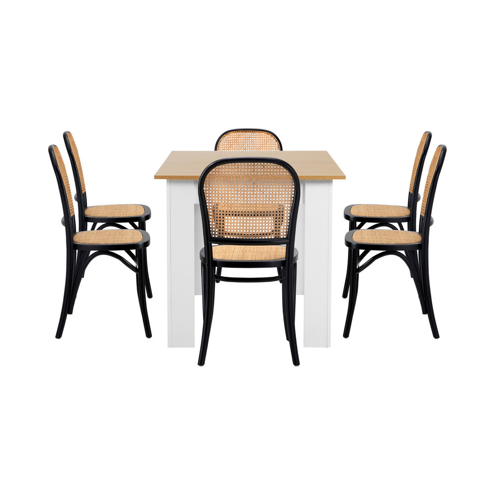 Oikiture 160cm Extendable Dining Table with 6PCS Chairs Rattan White