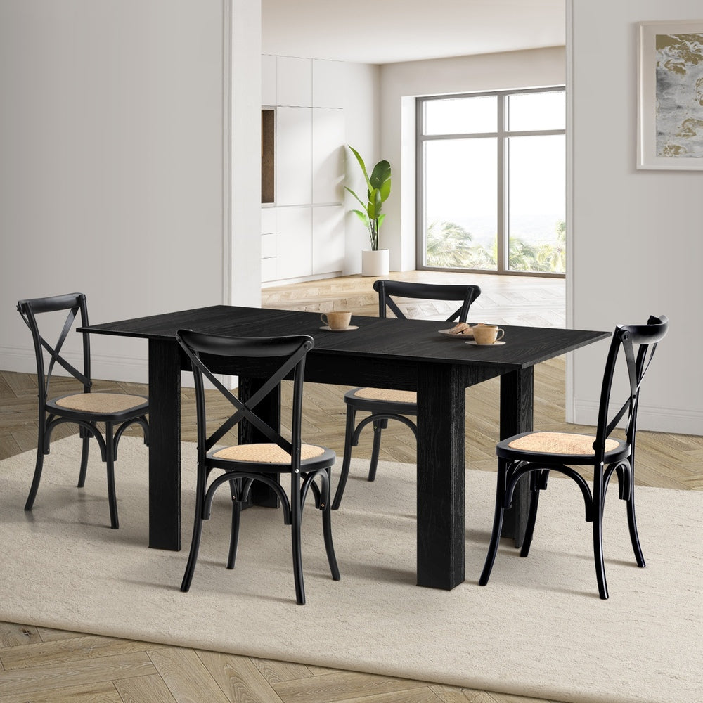 Oikiture 160cm Extendable Dining Table with 4PCS Dining Chairs Geometric Black