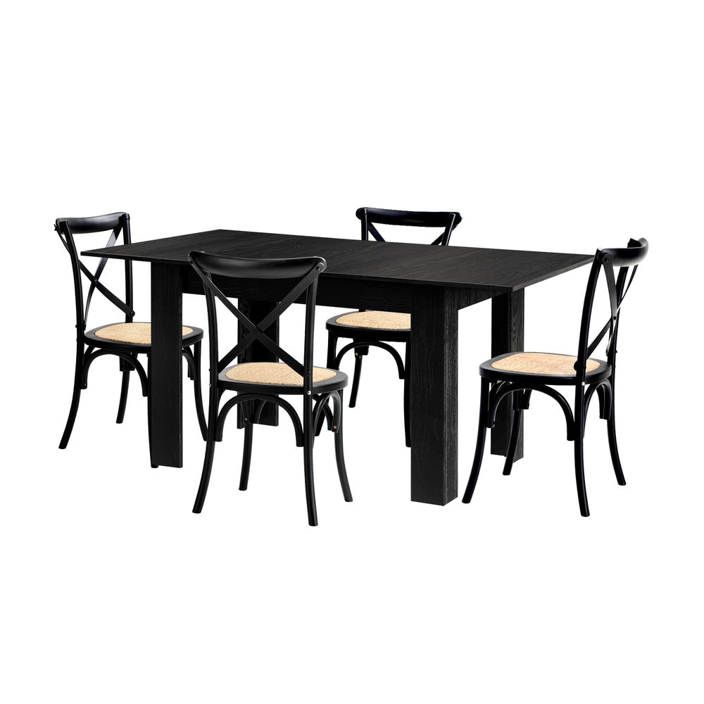 Oikiture 160cm Extendable Dining Table with 4PCS Dining Chairs Geometric Black