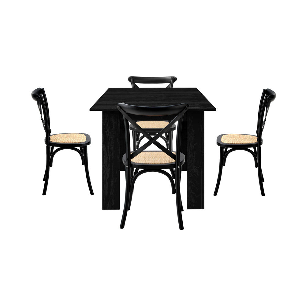 Oikiture 160cm Extendable Dining Table with 4PCS Dining Chairs Geometric Black