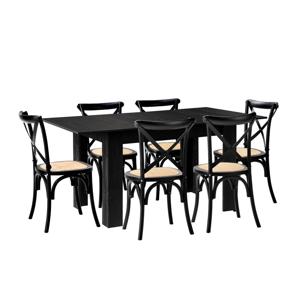 Oikiture 160cm Extendable Dining Table with 6PCS Dining Chairs Geometric Black