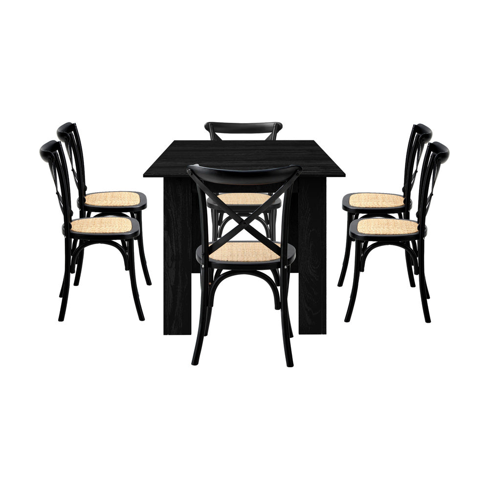 Oikiture 160cm Extendable Dining Table with 6PCS Dining Chairs Geometric Black