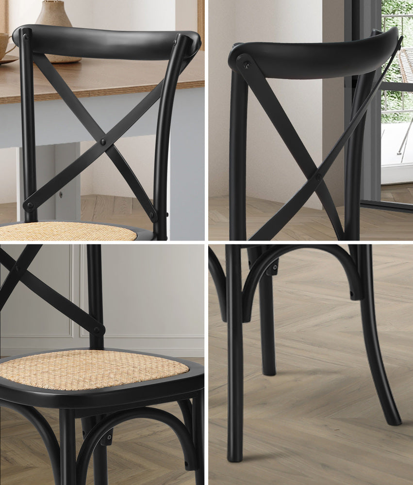 Oikiture 160cm Extendable Dining Table with 6PCS Chairs Crossback Black